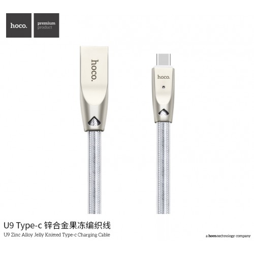 U9 Zinc Alloy Jelly Knitted Type-C Charging Cable - Silver